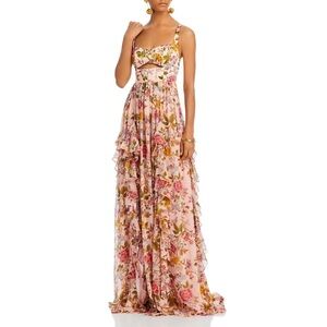 Cinq à Sept Xiomara Floral Maxi Gown Size 4 Sweetheart Neck Ruffle Dress NWT